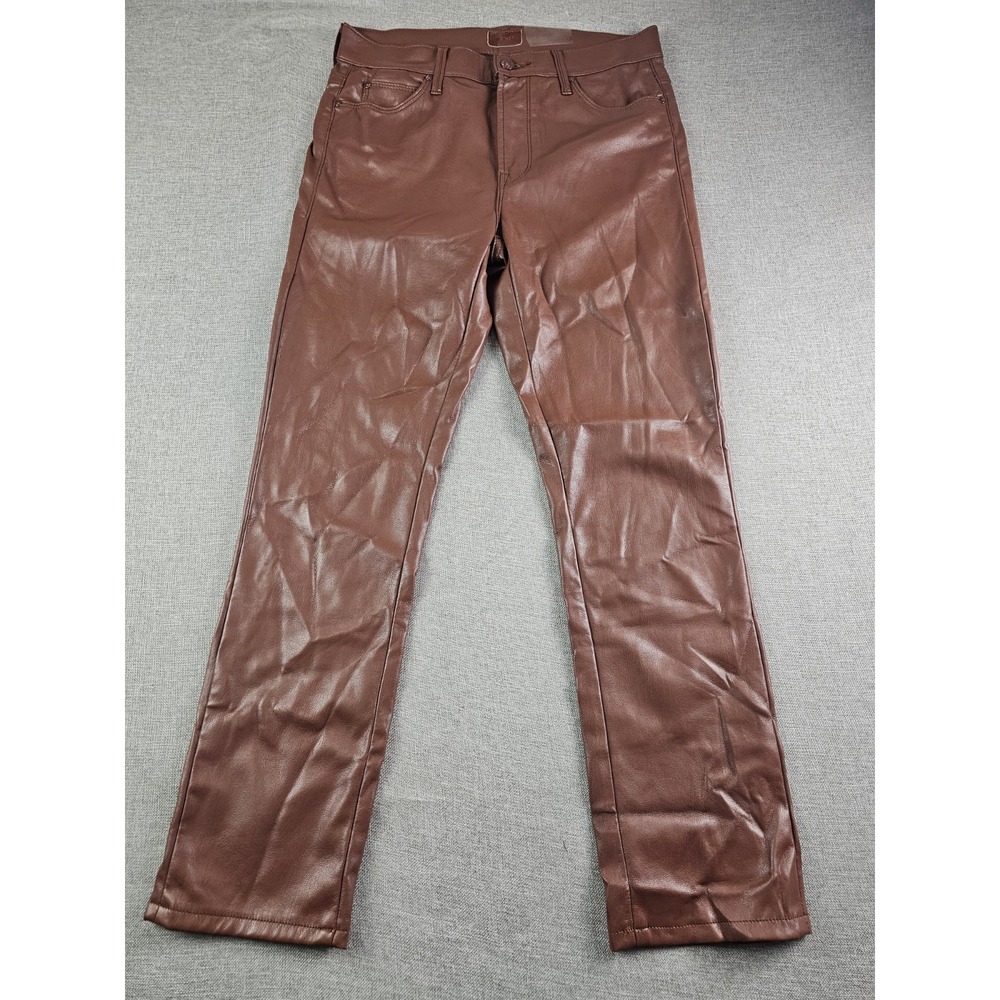 Mother The Mid Rise Dazzler Ankle Faux Leather Jeans Womens 29 Friar Brown Wash